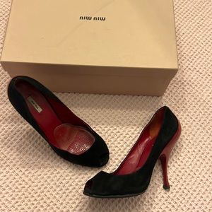 Miu Miu Black and Red Peep-Toe Heels
